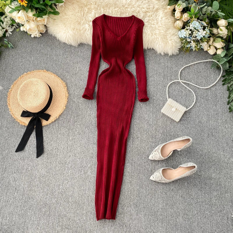 Robe Pull Col V wine red One Size chez ma-robe-pull.com