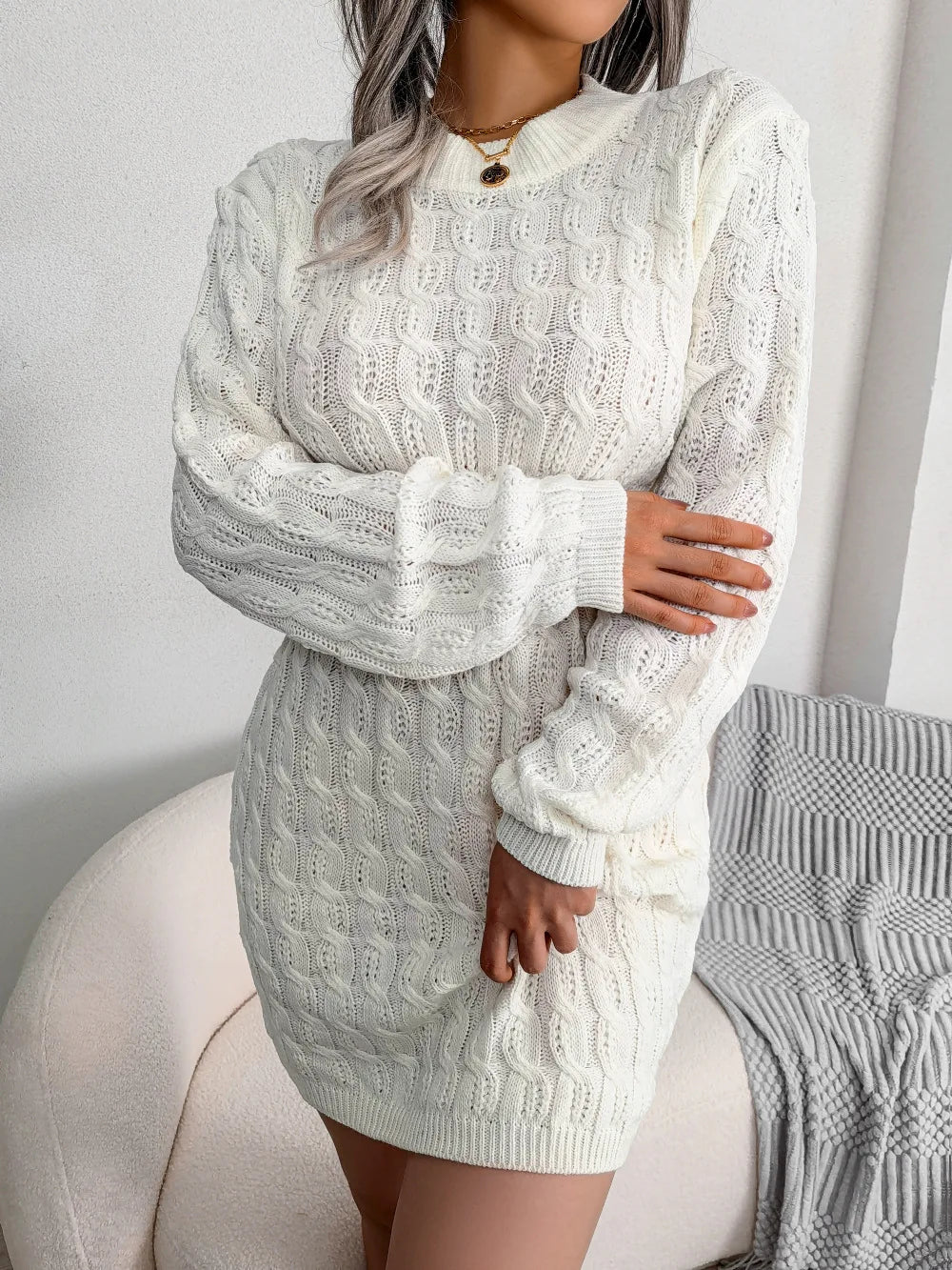 Robe Pull Manche Longue white chez ma-robe-pull.com