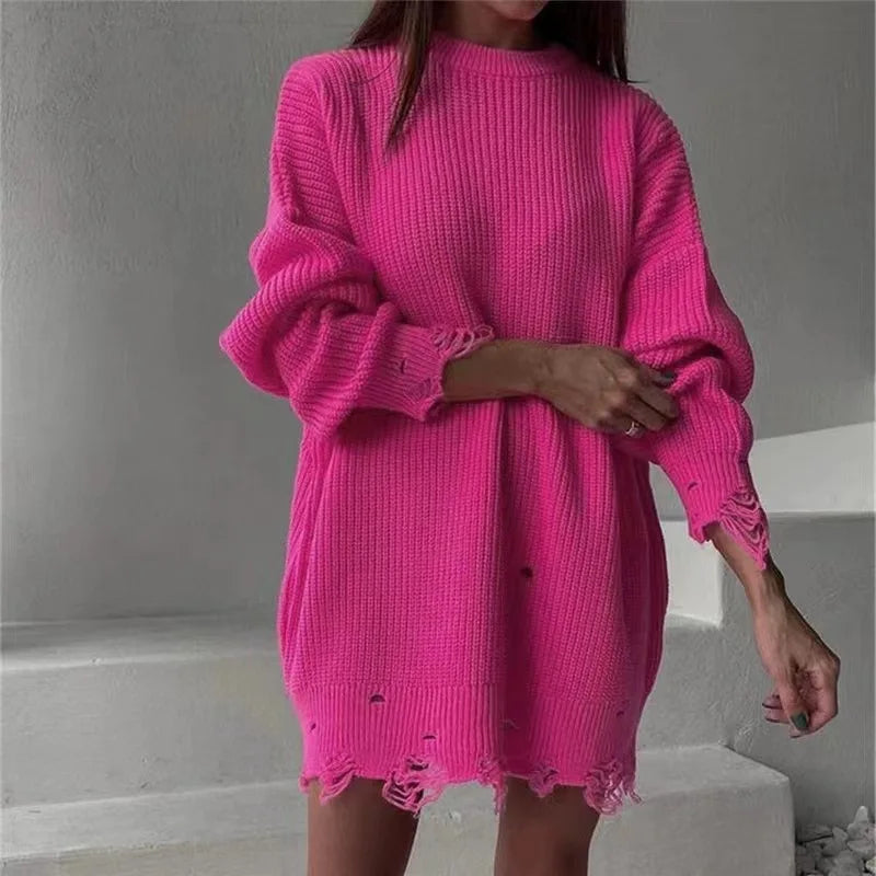 Robe Pull Ceinture rose red chez ma-robe-pull.com