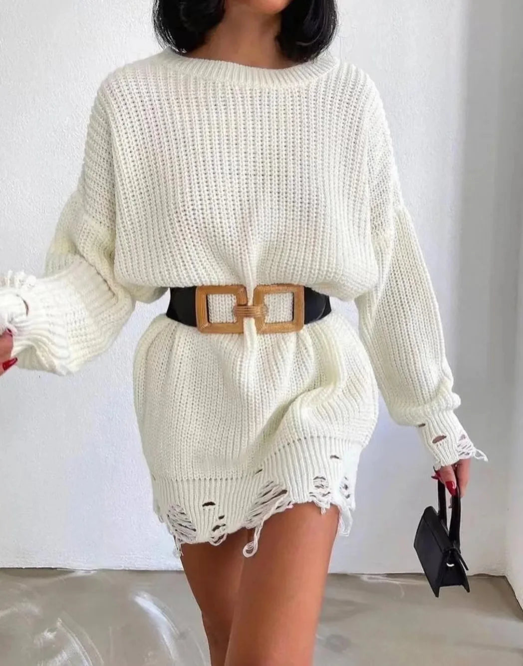Robe Pull Ceinture WHITE chez ma-robe-pull.com