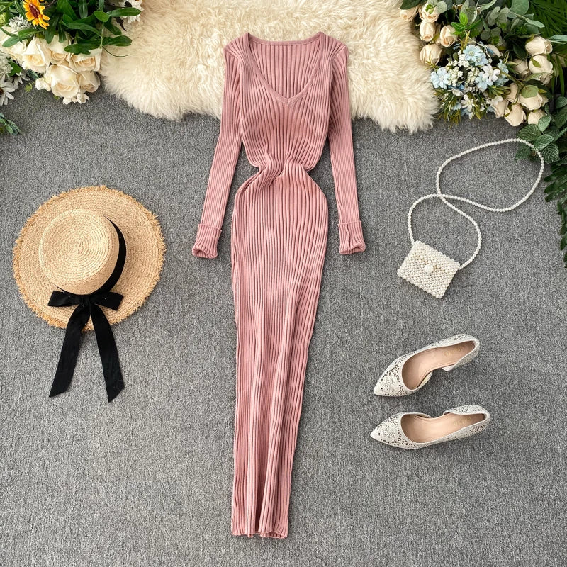 Robe Pull Col V Pink One Size chez ma-robe-pull.com