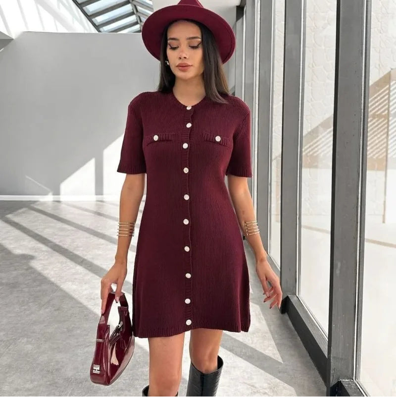 Robe Pull Manche Courte Burgundy chez ma-robe-pull.com