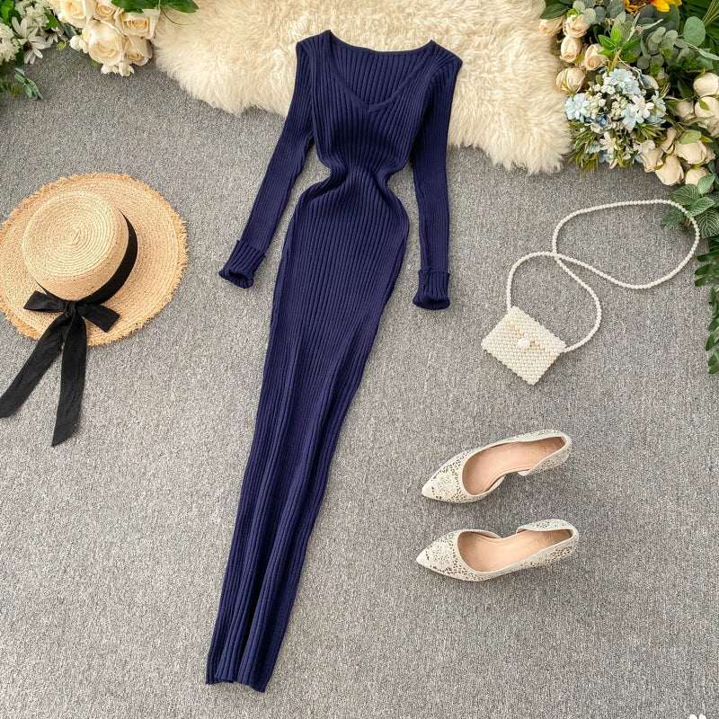 Robe Pull Col V navy blue One Size chez ma-robe-pull.com