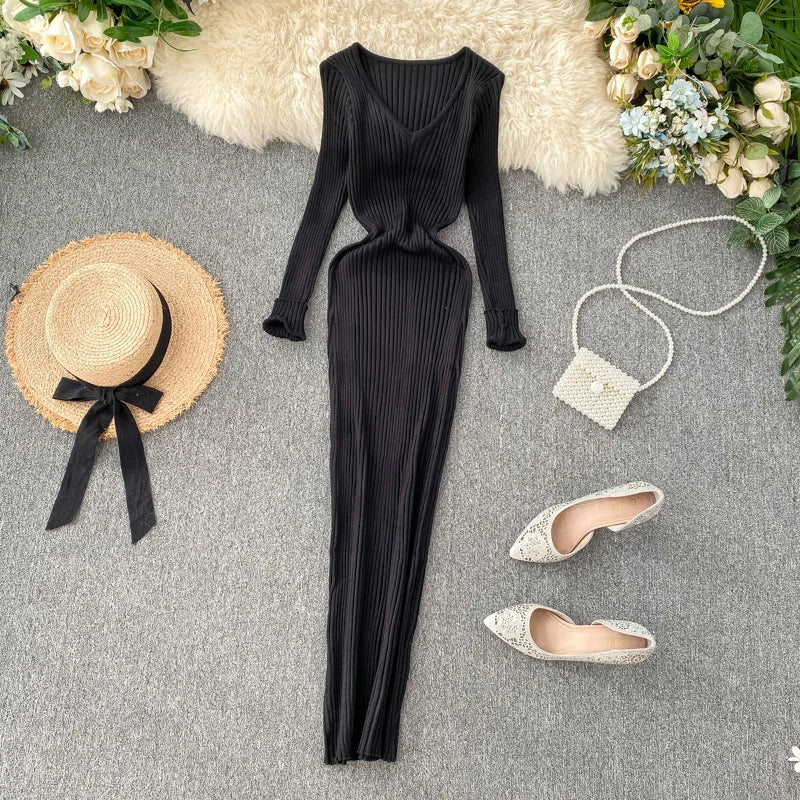 Robe Pull Col V black One Size chez ma-robe-pull.com