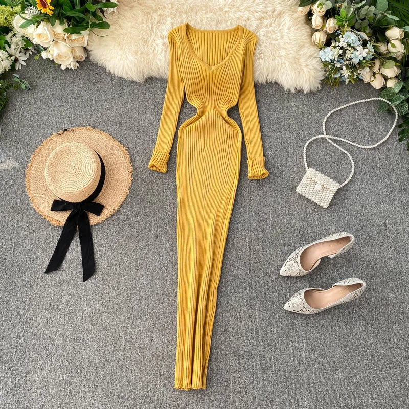 Robe Pull Col V Yellow One Size chez ma-robe-pull.com
