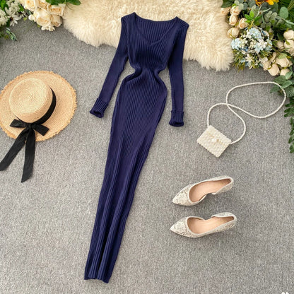 Robe Pull Col V navy blue One Size chez ma-robe-pull.com