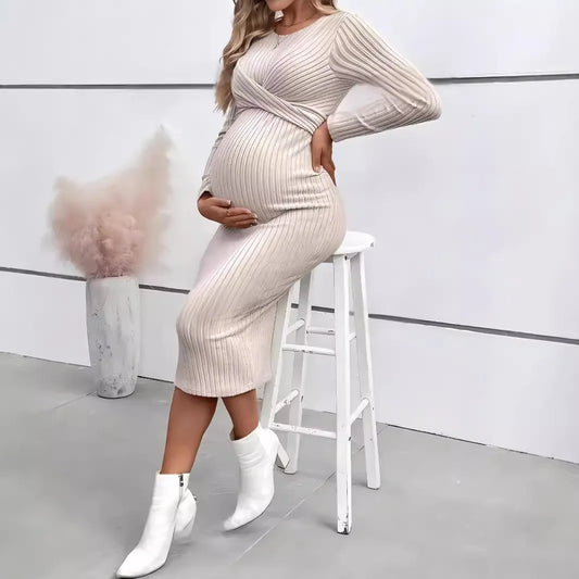 Robe Pull Grossesse Beige chez ma-robe-pull.com